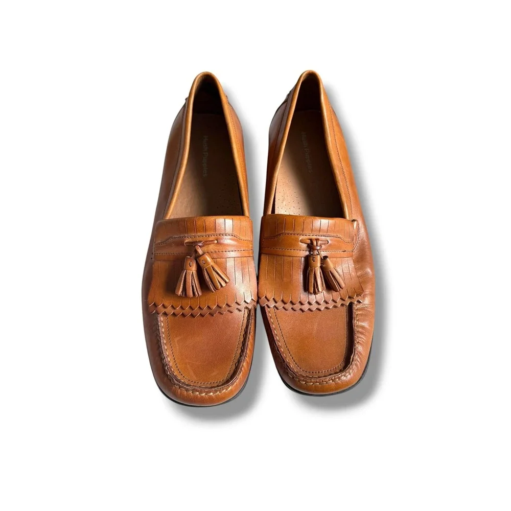 Hush Puppies Loafers Mens 13 Tan Brown Leather Kiltie Tassel Moc Toe Slip On